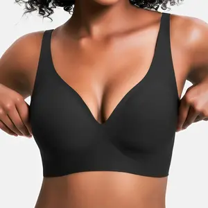 Jelly Wireless Push Up Bra, Seamless Full Coverage Comfort Bralette for Women, Everyday plus size lace strapless