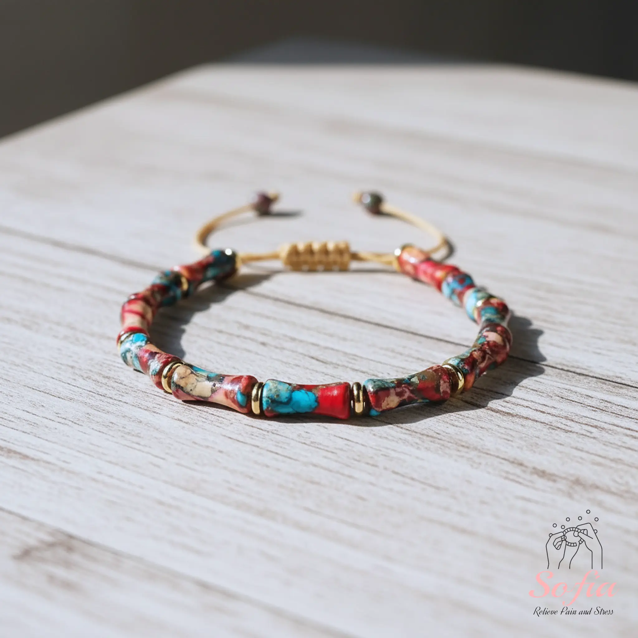 Sofia Natural Jasper Barrel Gemstone Bracelet - Handmade Braided Look Boho Charm Fashionable Jewelry Accessories, Inspirational Beaded Jewelry for Daily Use Christmas Gift