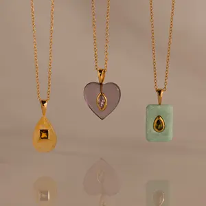 Birthstone Crystal Necklace by Caitlyn Minimalist - 18K Gold Plated Gemstone Pendant Necklace - Personalized Jewelry - Birthday Gift for Her