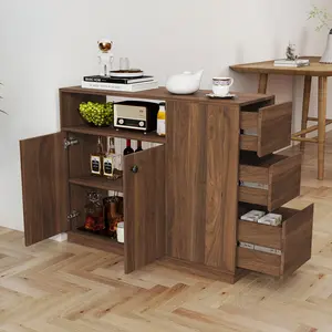 Kitchen Sideboard, Small Countertop Organizer, Tabletop Cabinet with 2 Glass Sliding Door,3 Side Drawers & 1 small display shelves, Counter Cabinet for Kitchen, Living Room, Dinning Area