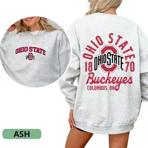 OSU Buckeyes 1870 T-Shirt, Sweatshirt, Hoodie, Double-Sided Print Ohio Crewneck, Ash Grey Comfort Fit Pullover, College Game Day Outfit, Columbus Ohio Sweatshirt, Hoodie, Comfort Colors