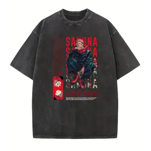 Jujutsu Kaisen Ryomen Sukuna T-Shirt Vintage Wash Anime Graphic Tee for Menswear Top Streetwear Unisex Classic Fit King of Curses Design Round Neck