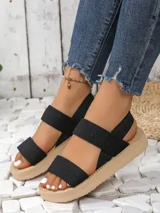 Women's New Summer Wedge Sandals, Elastic Strap Thick Sole Comfortable Lightweight Beach Vacation Casual Shoes, Daily Fashion Footwear