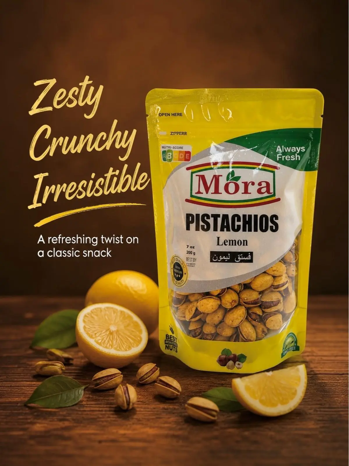 Mora Lemon-Flavored Daily Fresh Roasted Pistachios, Gourmet Snack Nuts for Daily Enjoyment