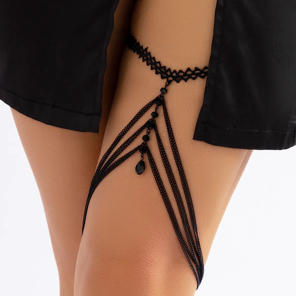 Body Chain Jewelry for Women Thigh Chain Rhinestone Leg Chain Jewelry Stretch Thigh Harness Garters