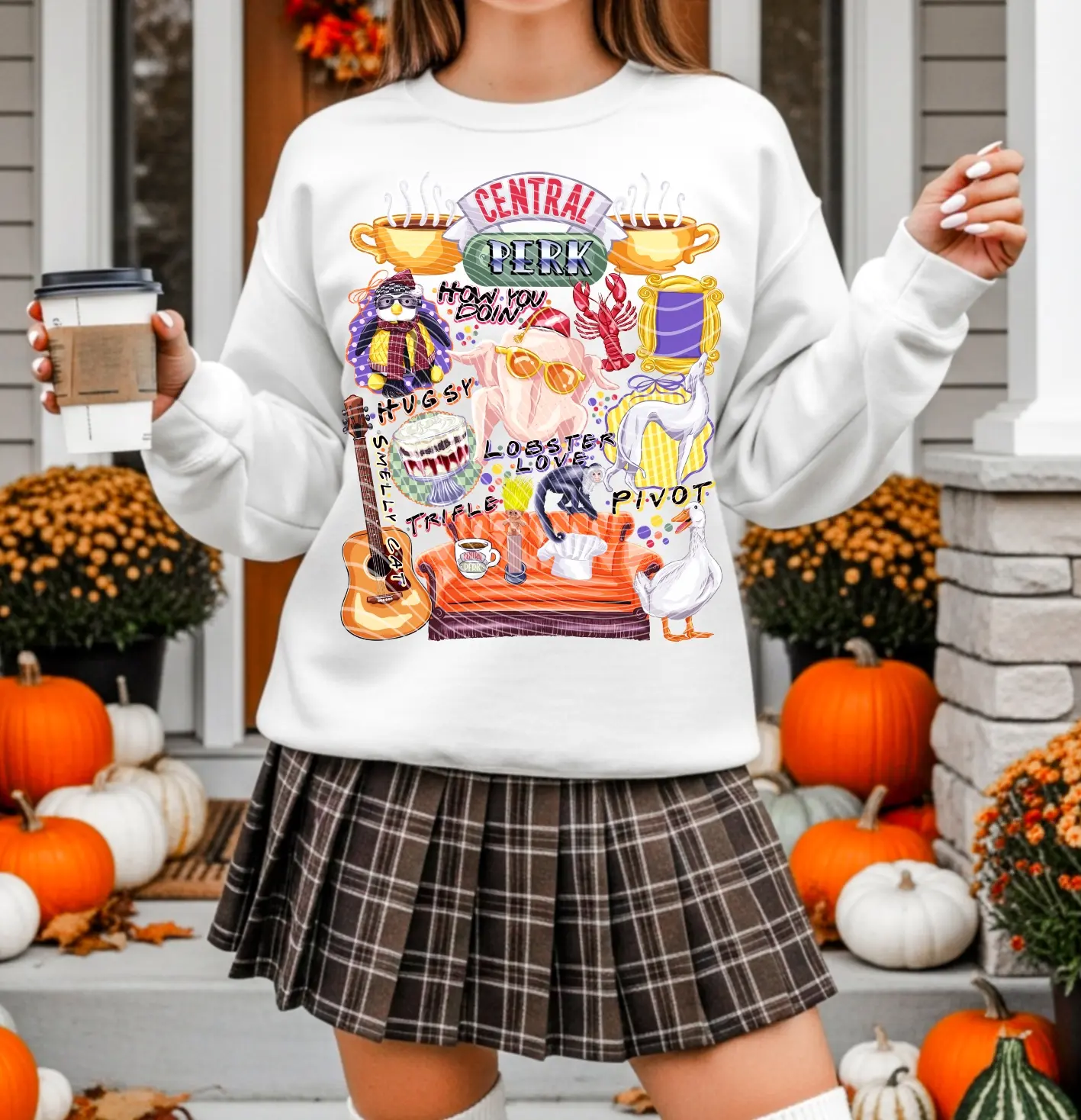 Retro Sitcom Inspired Sweatshirt & T-Shirt Coffee Couch Lobster Love Pivot Design Soft Comfy Vibrant Prints for Everyday Use Hoodie Tops