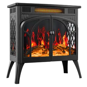 [Live Only] R.W.FLAME Electric Fireplace Stove Heater, 3D Infrared Fireplace, 5100BTU MAX 1500W,All-Metal Design,Adjustable Brightness,Portable,Overheating Protection,Remote,Timer,ETL Certified,Black