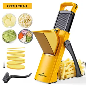 【ONCE FOR ALL 】Veggie Chopper & Vegetable Cutter - Adjustable Blades Mandoline for Potatoes, Carrots, Cucumbers, Foldable Stainless Steel Kitchen Gadget, Easy to Clean, Cheese Grater, Ideal Kitchen Gift Set outdoorfun