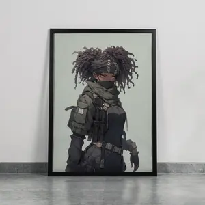 Black Anime Wall Art 001, with prints in the street style of Afro urban culture -- Artistic room decoration prints and bedroom photo sets that fully showcase an aesthetic style. Box Frames