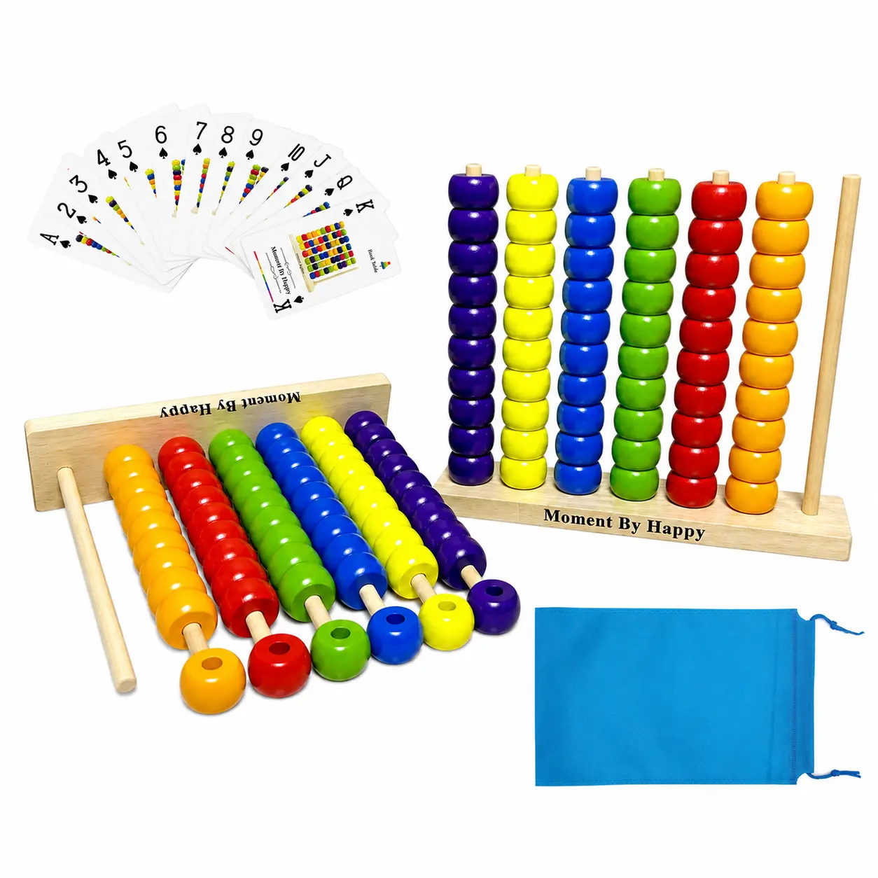 Color Stack Challenge Wooden Board Game Set - Color Matching Puzzle Game with 54 Challenge Cards (52 Battle Cards Usable as Poker Deck + 2 Jokers), Stacking Beads, Storage Bag, Ideal for Family Night, Birthday Presents (Diamonds, Clubs, Hearts), Spades