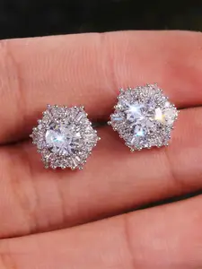 Rhinestone Decorated Stud Earrings (1 Pair), Elegant Women's Earrings for Party, Daily Clothing Decor, Wedding Anniversary Party Jewelry Gift, High Quality Earrings, Ear Studs