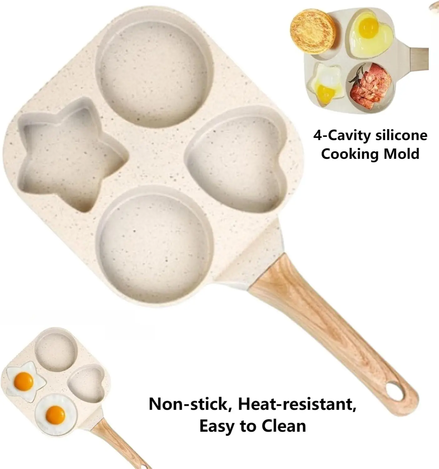 Egg Frying Pan 4 Cup Heart Shape, 4 Hole Nonstick Breakfast Skillet & Pancake Pan with Wooden Handle, Multi Section Omelet Maker for Eggs, Pancakes, Burgers, Toast & Sandwiches, Easy Clean Cookware,tiktok shop deal
