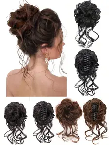 Synthetic Messy Curly Claw Hair Bun Chignon Hair Extensions Scrunchy Fake False Light Brown Hair With Tail For Women Hairpieces