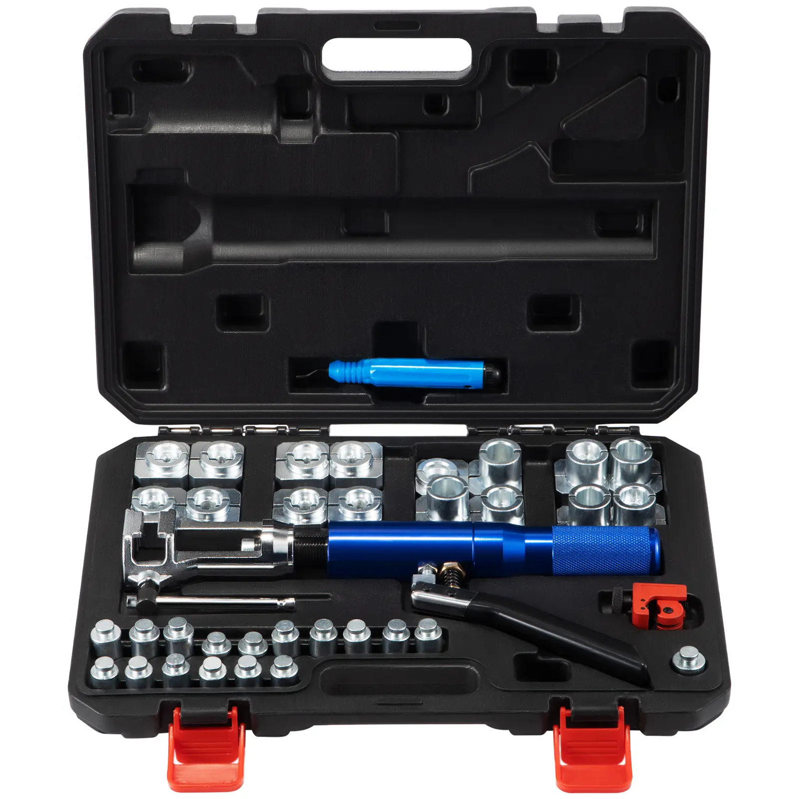【summerfinds】VEVOR Hydraulic Flaring Tool Kit, 45° Double Flaring Tool, Brake Repair Brake Flaring Tools for 3/16"-1/2", Brake Flare Tool with Tube Cutter and Deburrer, 32 PCS Tube Flaring Tools for Copper Lines