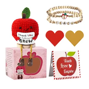Teacher Appreciation Gifts in Bulk ,Handmade Crochet Apple, PU Bookmarks, Bracelet and Greeting cardsTeacher Appreciation Week Gift Set