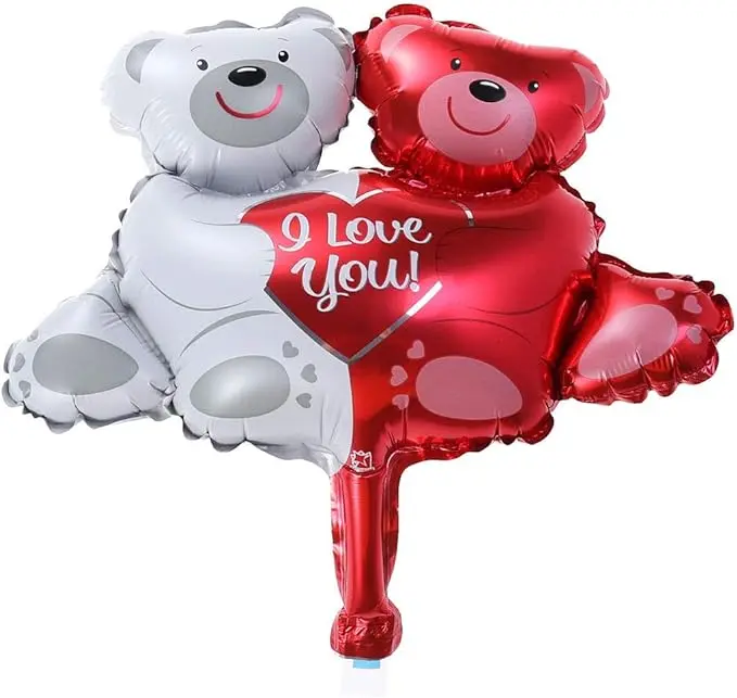 Valentines Day Balloons Decorations,Hugging Bear Balloon I Love You Foil Balloon,Valentine's Day Supplies,2Pcs(12inch) Wedding