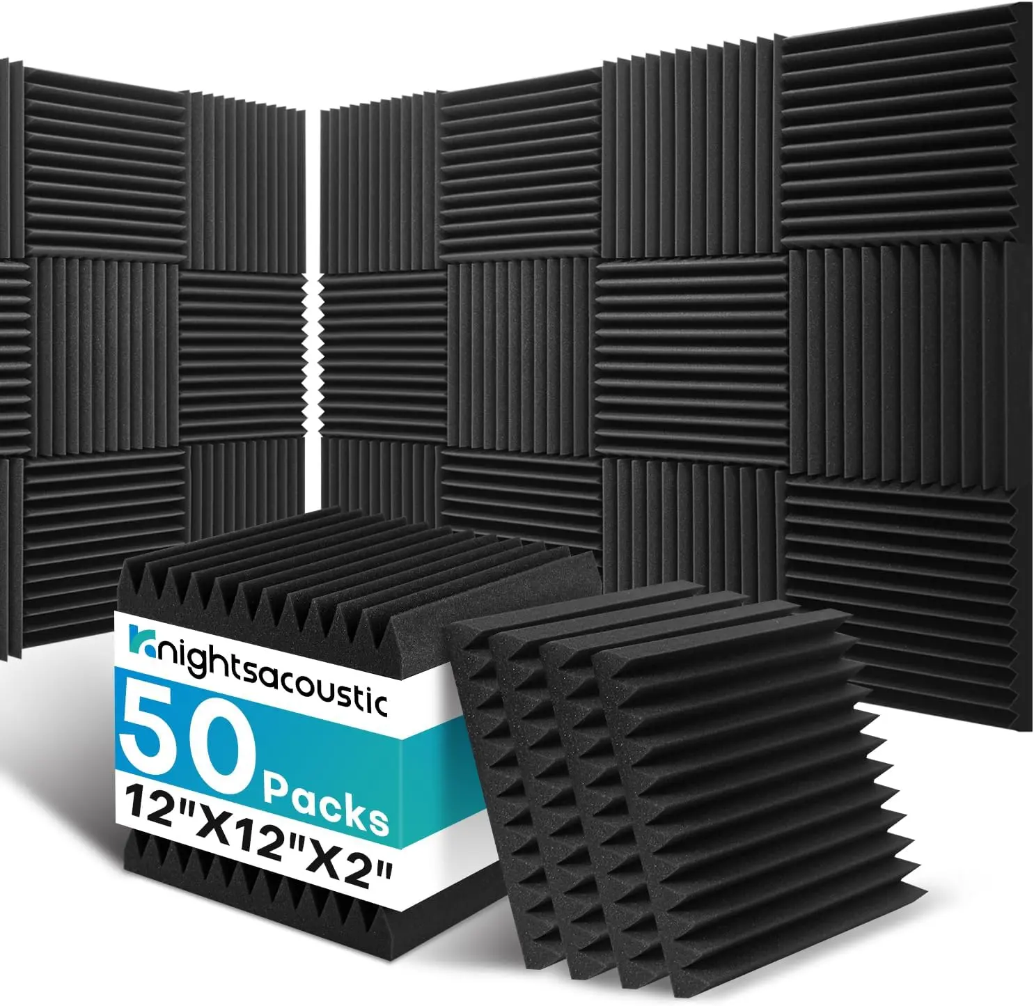 Acoustic Foam Panels (50 Pack) – Studio Soundproofing Tiles 12” x 12”