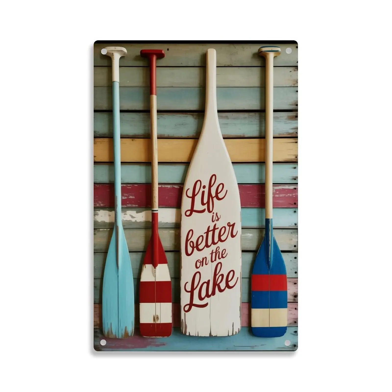 Lake Life Paddle Oars Vintage Nautical Metal Sign Print Aesthetic Room Decoration for Home Bedroom Kitchen Bar Dorm Bathroom Wall Decor 8 X 12 Inch
