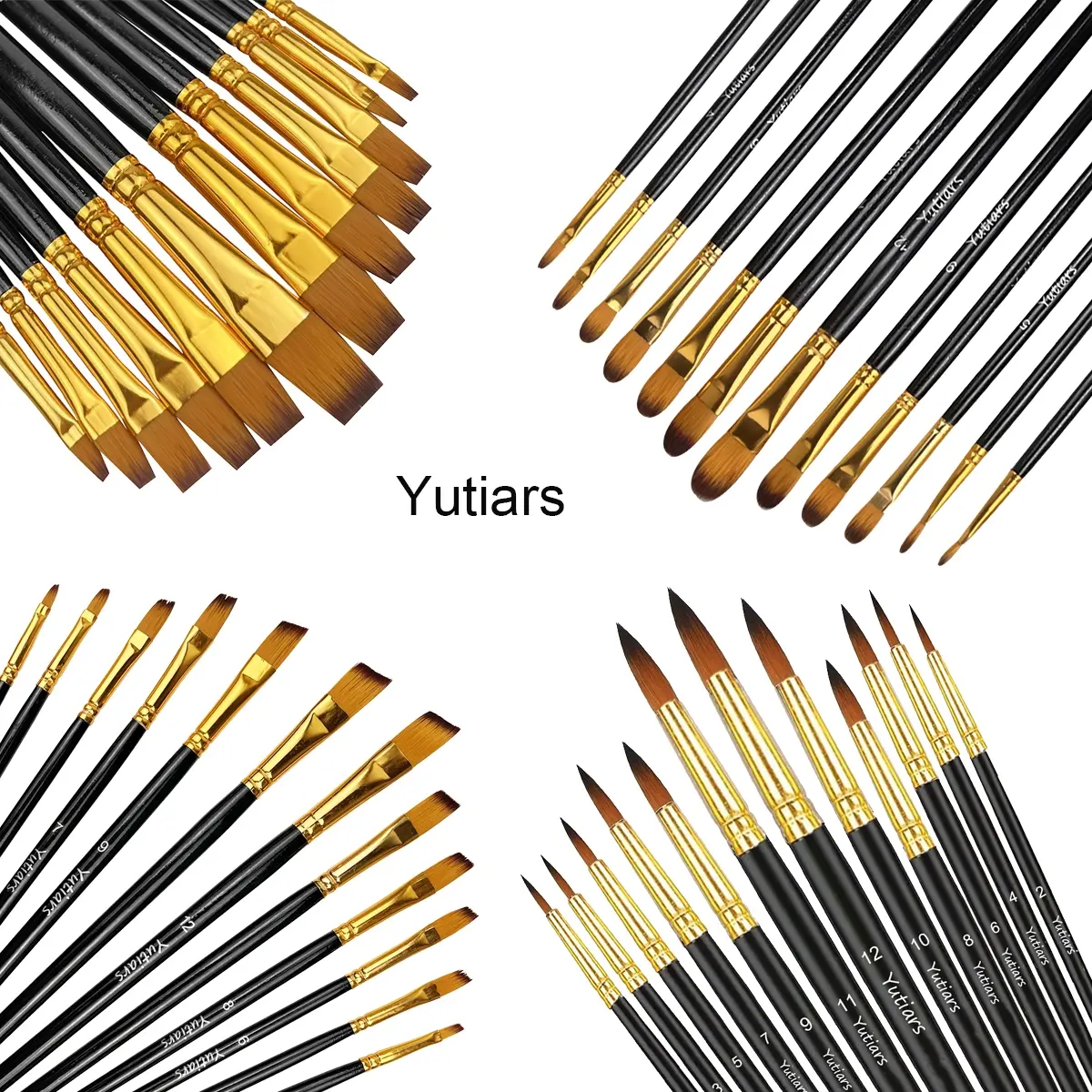12/48Pcs Professional Nylon Synthetic Paint Brushes - Flat/Round/Filbert/Angle Tips for Acrylic, Watercolor, Face, Body & Nail Art