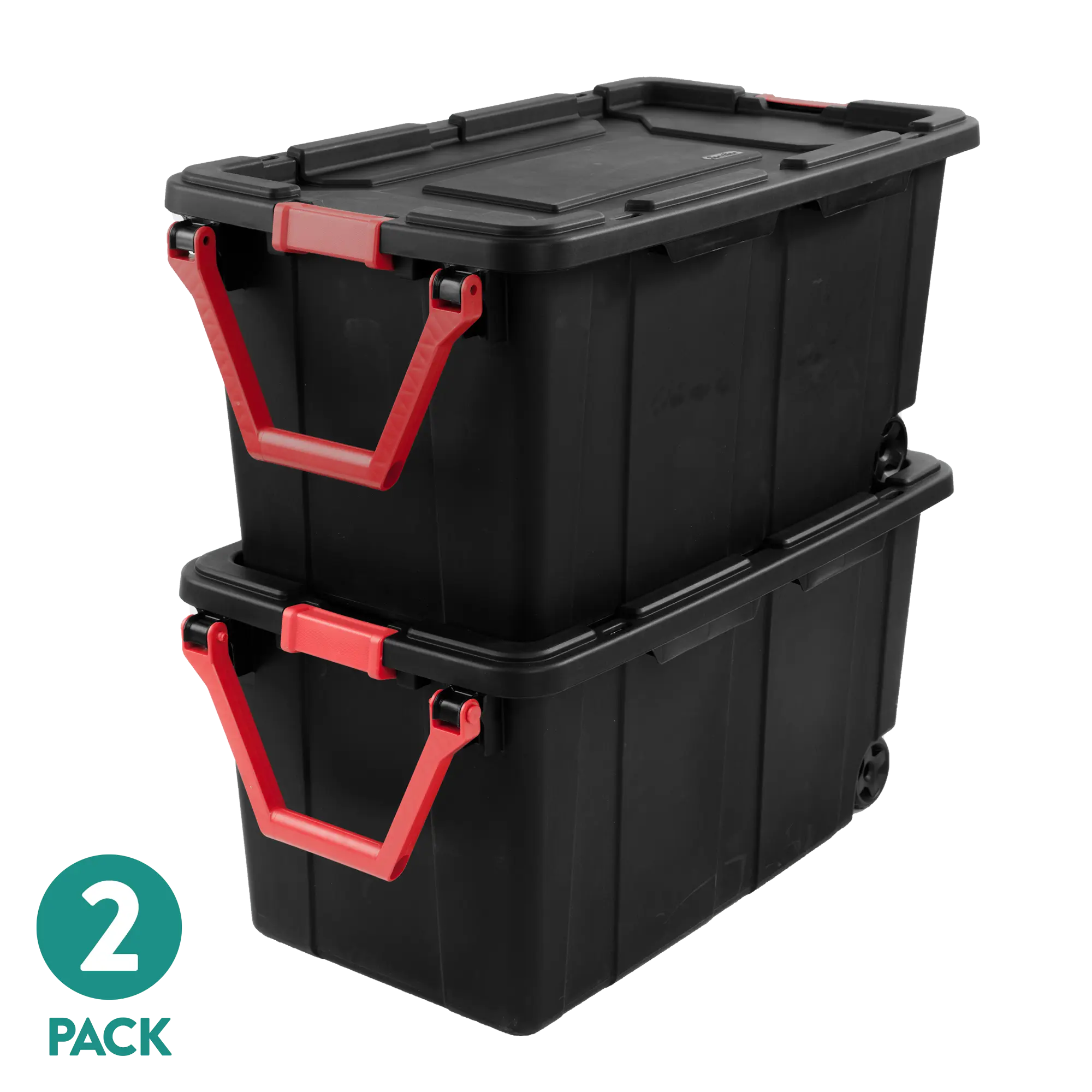 Sterilite 40 Gal Extra Large Rectangle Storage Bins with Wheels - Durable Plastic Storage Organizer Boxes, Handle-Equipped Industrial Organiser, Pack of 2, Black