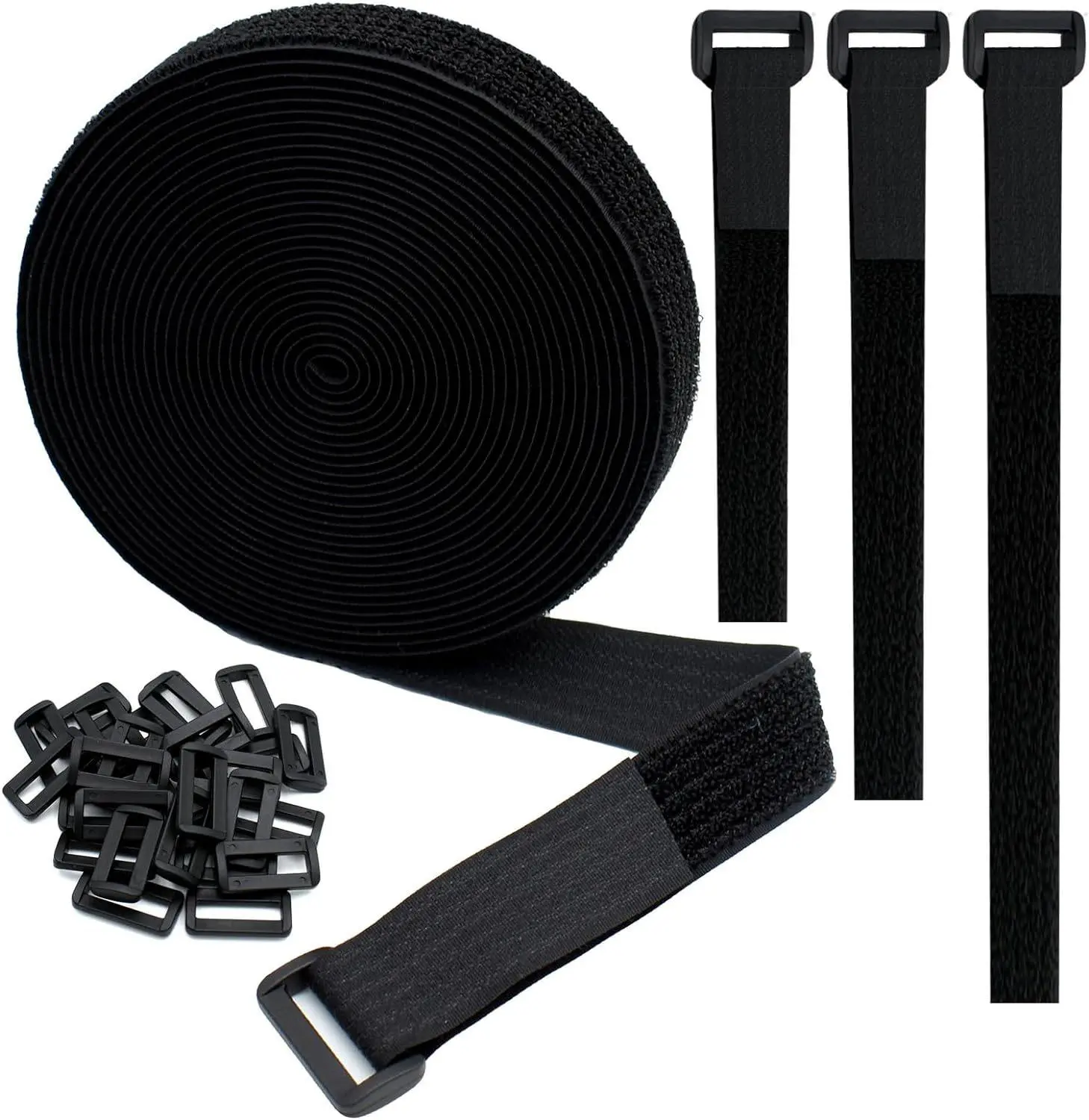 Heavy Duty Nylon Secure Strap Tape (5m x 5cm) with 25 Buckles - Adjustable, Cuttable, Reusable for Cables, Pipes, Luggage, Camping Accessories, Umbrellas, Sewing (Home Improvement Building Supplies), Hoses