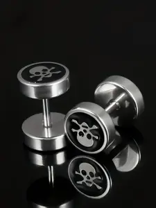 Gothic Style 316L Stainless Steel Skull Design Earrings, Pair of 2 Pcs, Perfect for Halloween & Holiday Gifts, No Batteries Included