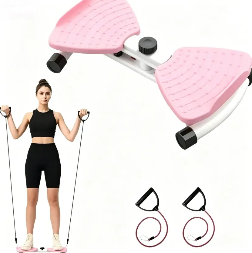 Pink Waist Twister Board - 2-in-1 with Detachable Bands, Adjustable Tension Knob, Non-Slip Pedals & Stable Base, Low-Impact Movement, Smooth Twisting Motion, No Assembly Required, Compact Portable Fitness Tool for Home, Office