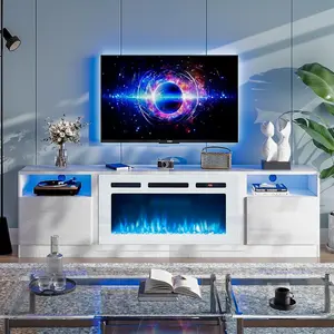 oneinmil 70” TV Stand with 36” Electric Fireplace, Large Modern Media Entertainment Center with Storage Cabinet and 12 Colors LED Lights for TVs Up to 80"