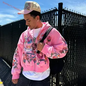 Jesus and Floral Graphic Print Grunge Vintage Clothes Y2k Zip Up Hoodie Streetwear Graphic Oversized Casual Pullover Rapper Sweatshirts Hooded , Womenswear Tops