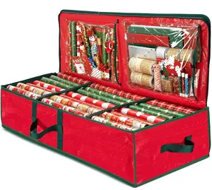 Zober 40" Gift Wrap Organizer With Interior Pockets For Bows, Tags, & Ribbons - Holds 24 Rolls, Waterproof Red Storage Container