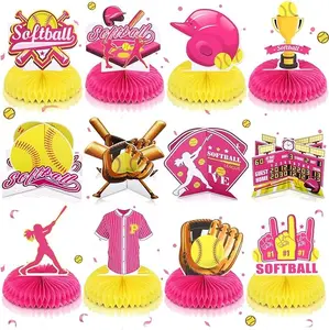 12 Pcs Softball Party Decorations Softball Honeycomb Centerpieces Softball Theme Table Decoration Tables Centerpieces Softball Baseball Sports Birthday Shower Party