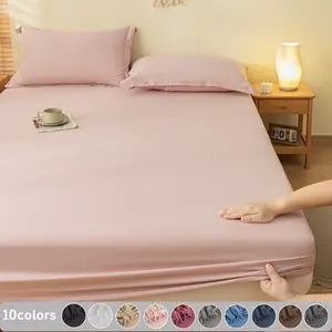 3pcs Solid Fitted Sheet Set, Stretch Non-Slip Mattress Protector, Breathable Bedding, Skin-Friendly Knitted Fabric for Bare Skin Comfort and Cooling, Deep Pocket Fits Multiple Mattresses, Breathable Sheets