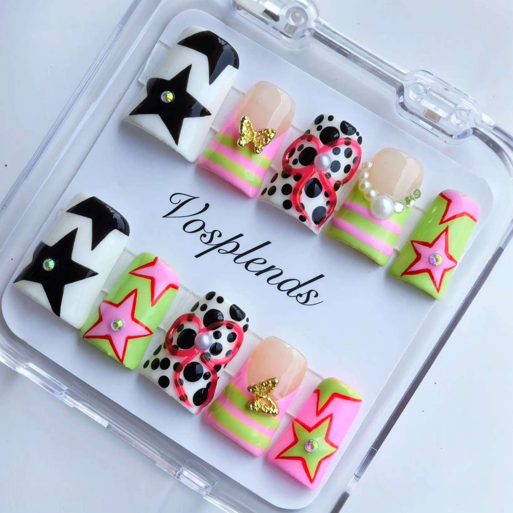 【DUCK TIP COLLECTION】Buy 3 get 1 free| Vosplends 10PCS Handmade y2k duckbill nails，acrylic press on nails，Delicatething Y2K Style Duckbill Square Nails, Handmade Press On False Nails, Full Color Design, Perfect for Parties