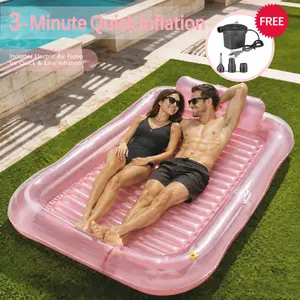 XL Inflatable Tanning Pool Lounge Float With Cup Holder, 85″ x 57″ Extra Large Pool Floats Adult with Pillow, 4 in 1 Suntan Tub Raft Floatie, Sunbathing Bed Lounge for Water Blow Up Kids Ball Pit Party Gifts, inflatable Sofa Summervibes