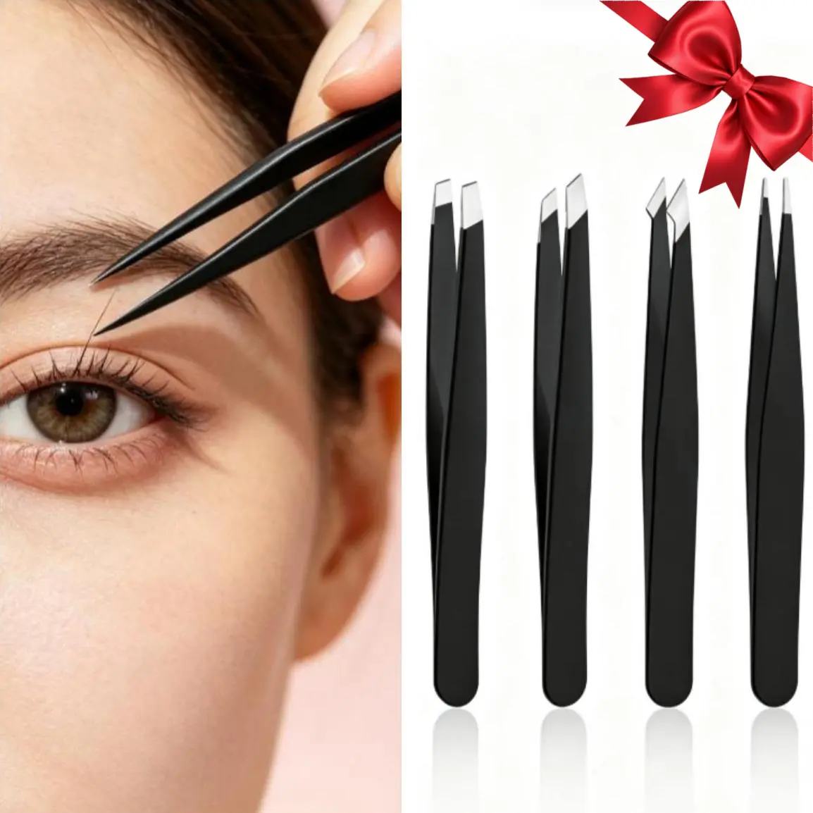 Precision Tweezer Set Slanted Tip for Ingrown Hair, Blackheads & Splinters. 4PC Stainless Steel Professional Grooming Kit, Eyebrow Styling & Cosmetic Remover. Durable, Sterilize Reuse Home Beauty Tool.