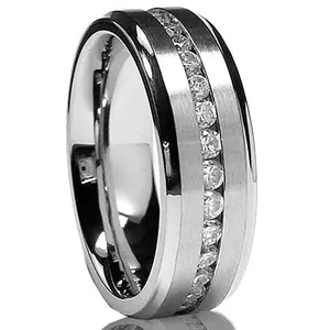7MM Men's Eternity Titanium Ring Wedding Band with Cubic Zirconia CZ sizes 5 to 13