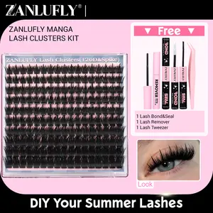 Volume Anime Lash Clusters Kit  zanlufly  120D Full Lashes Wet Wispy Look Cluster Lashes Pre-made Spike Lash Extension Kit Lash Twezzer Lash Bond and Seal Lash Remover TikTokShopBlackFriday