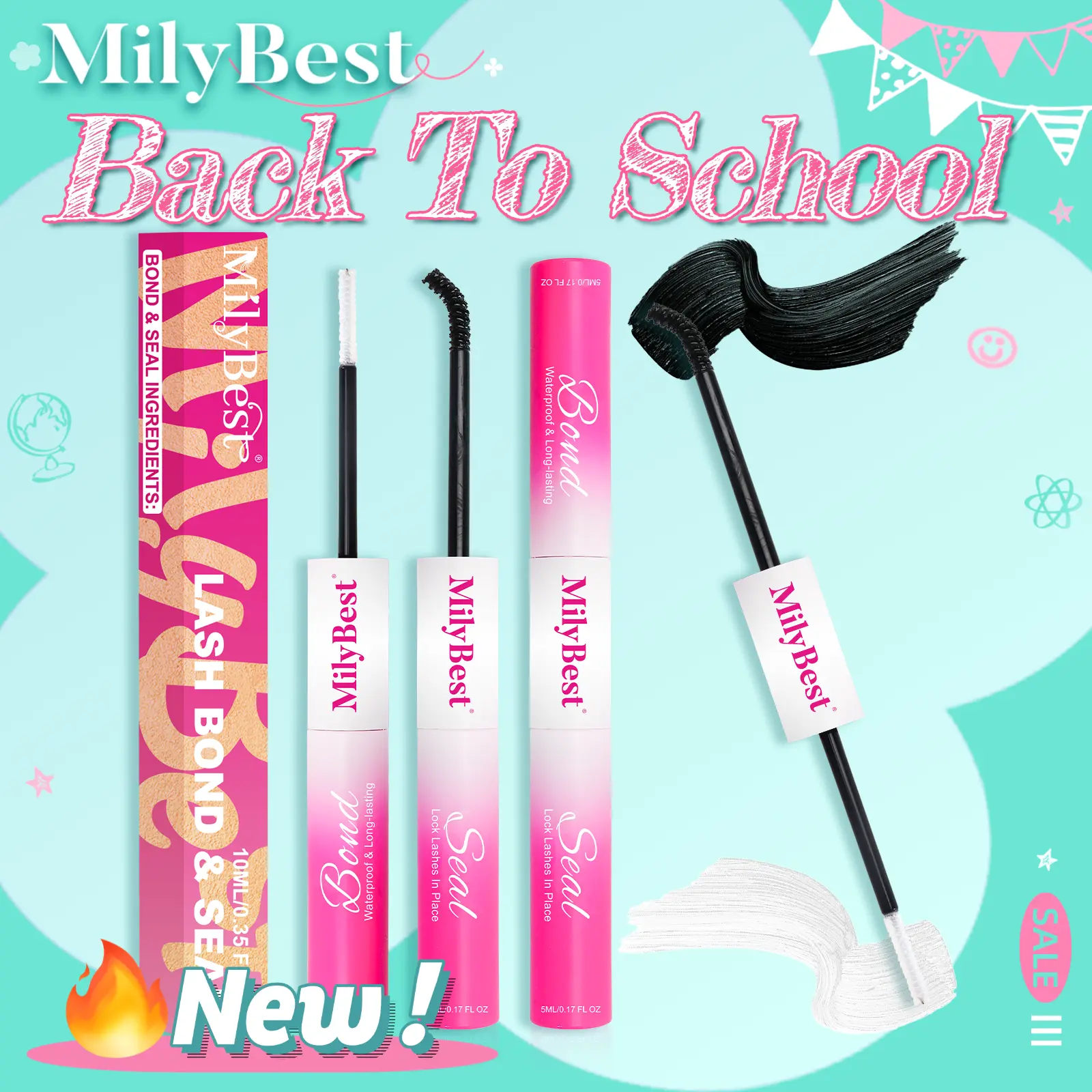 MilyBest New Upgrade 2-in-1 Lash Bond & Seal – Gentle Waterproof Lash Glue for Sensitive Eyes, Strong Hold Latex-Free Adhesive for All Lash Styles