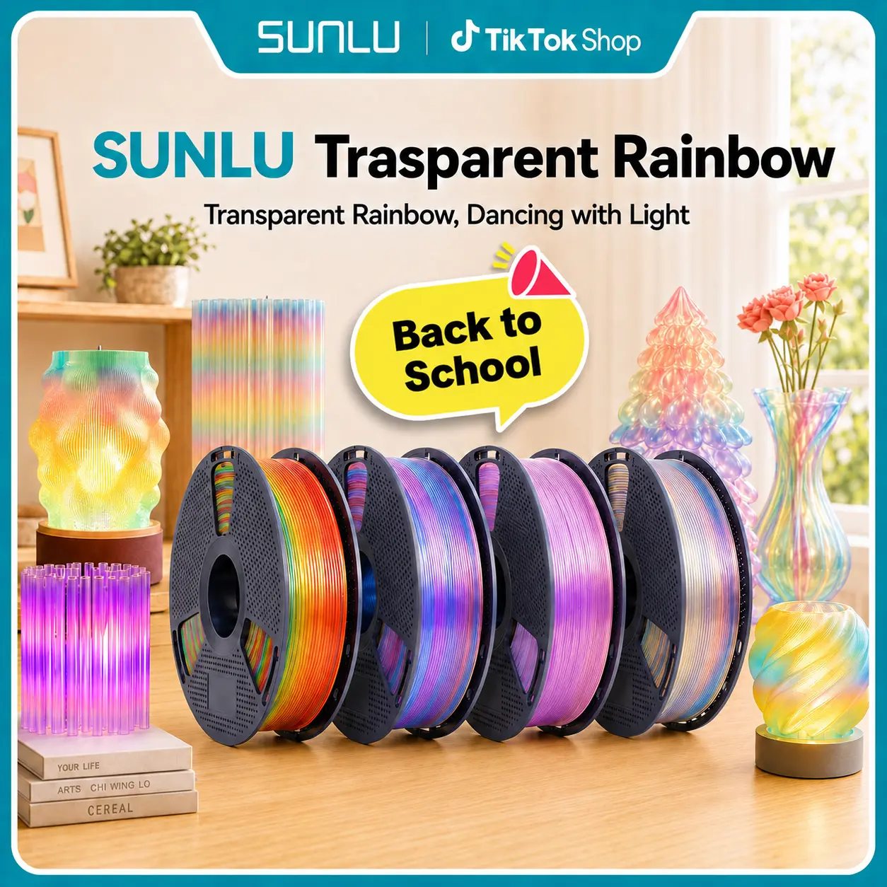 SUNLU | 1KG 3D Filament | Transparent Rainbow Series | 3D Printing Filament 1.75mm | Smooth Color Transition, Low Warping & Shrinkage | Perfect for Beginners & Advanced Users tiktokshopspringglowup7754 tiktokshopbacktoschool