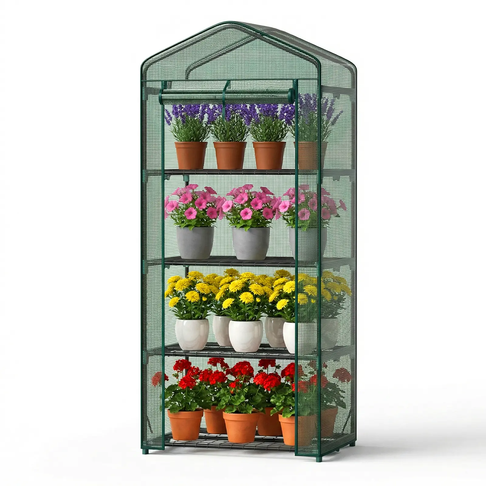 Sweetcrispy 4-Tier Mini Portable Greenhouse - Cultivation Equipment, Indoor Gardening System, Plant Enclosure, 22lb Capacity, Lockable Wheels, Rust-Resistant Steel Frame, Dual PVC Covers, Roll-Up Door, for Indoor/Outdoor Gardening