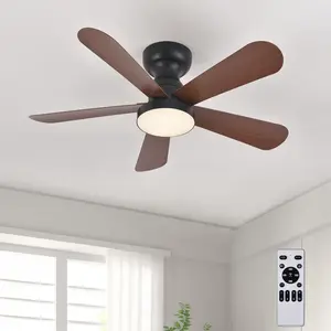 Small Ceiling Fan with Lights: 35-Inch Flush Mount Fan with Light and Remote - Low Profile Ceiling Fans Reversible Quiet DC Motor for Bedroom Living Room Indoor Outdoor