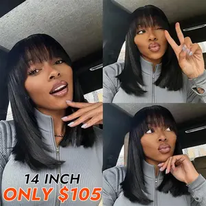 [Clearance Sale] Wiggins Hair Glueless Layered Cut Wig Straight Bob Wig 5*7 Lace Closure Wigs Human Hair With Fringe Bangs Ready To Go Wig Beginner Friendly