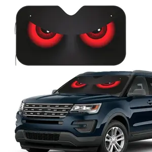 1pc Foldable Red Eyed Car Sunshade, Blackout Sunscreen Sunshade, Windshield Sunshade for Front Windows, Keeps the Interior Cool and Blocks Sunlight, Sunscreen for Summer Car Windows, Windshield Protection Cover for Small Vehicles