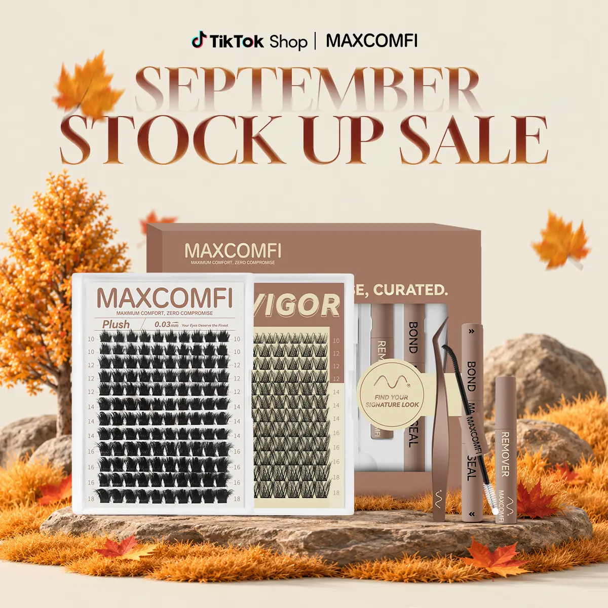 MaxComfi False Eyelashes - 0.03mm Thin Band Doll Lashes Bundle, Plush/Vigor Volume Fluffy Clusters, Gentle Fit, Waterproof, Long-Lasting, Beginner-Friendly for Natural Daily Use, Summervibes Cosmetic Makeup, False Eyelashes & Adhesives Compatible