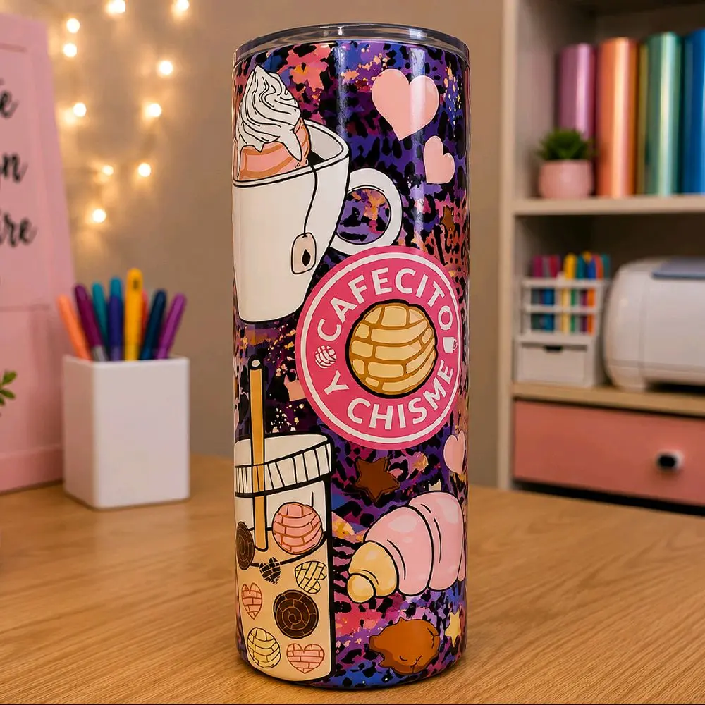 20 oz Cafecito y Chisme Insulated Tumbler with Lid & Straw