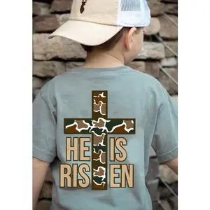 Adult & Youth Camo He is Risen Youth Tee, Youth Easter Gift, Easter Shirt, Boy tee, Boy clothes