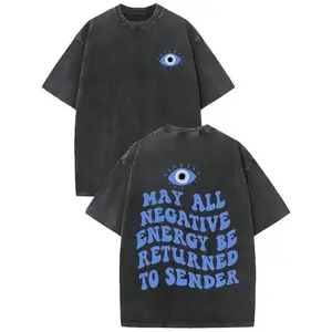Evil Eye Energy Shield T-shirt, TikTok shopping platform Black Friday holiday gift for men and women, couple's set, washed short-sleeve loose and soft 100% cotton streetwear, unisex casual clothing