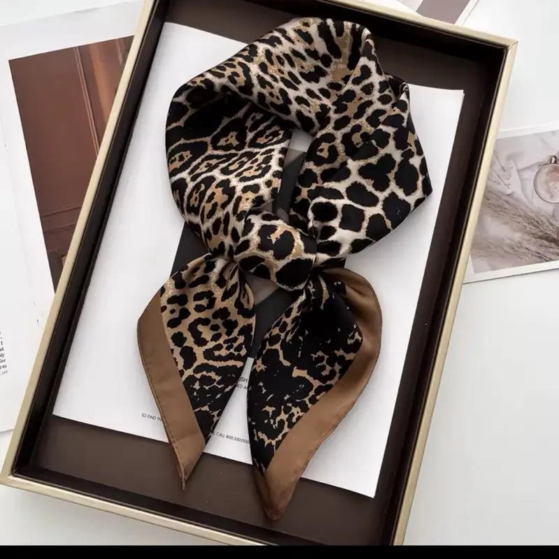 Elegant Satin Neck Scarf for Women with Glamorous Floral Print, Square All Seasons Accessory for Casual Daily Wear, Fashion, Female, Square Shape, Satin Material, One Size, 100% Satin