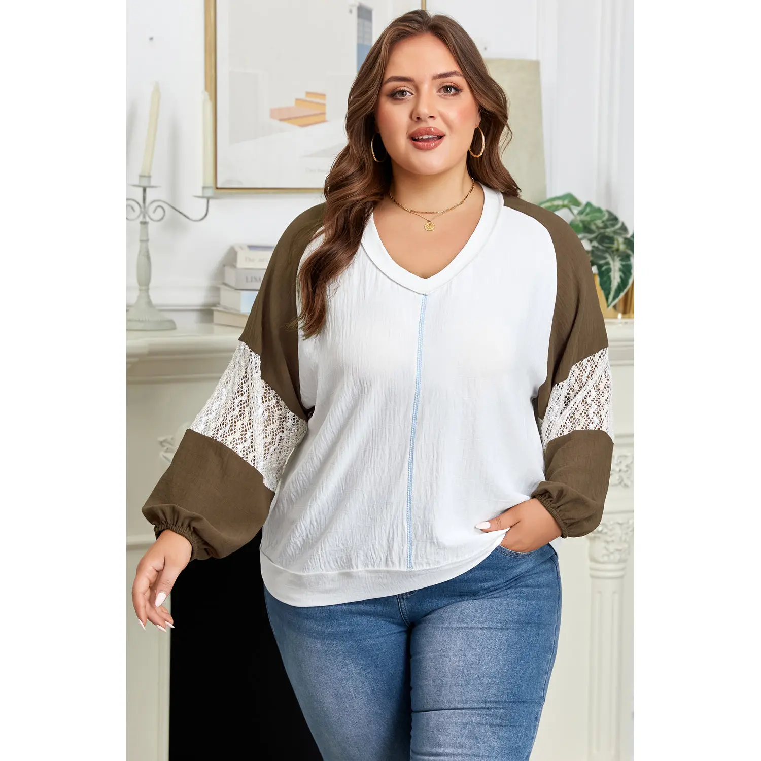 Julietta Patchwork Balloon Sleeve PLUS Blouse
