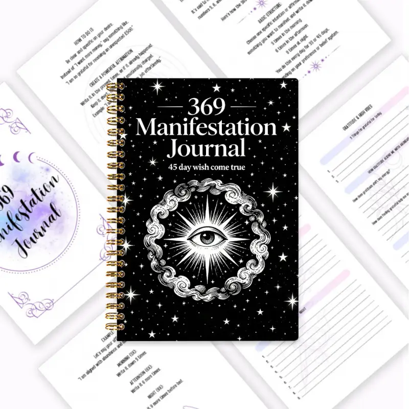 369 Manifestation Journal, Spiral bound planner, Daily guided journal, Gratitude Journals, 369 method, daily writing tasks, gratitude records, black starry sky themed planner, 45-day wish-fulfillment and personal growth handbo